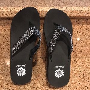 Yellow Box Embellished Flip Flops